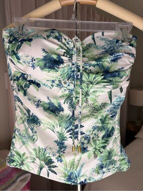 Tommy Bahama White Tropical Leaf Print Strapless One-Piece